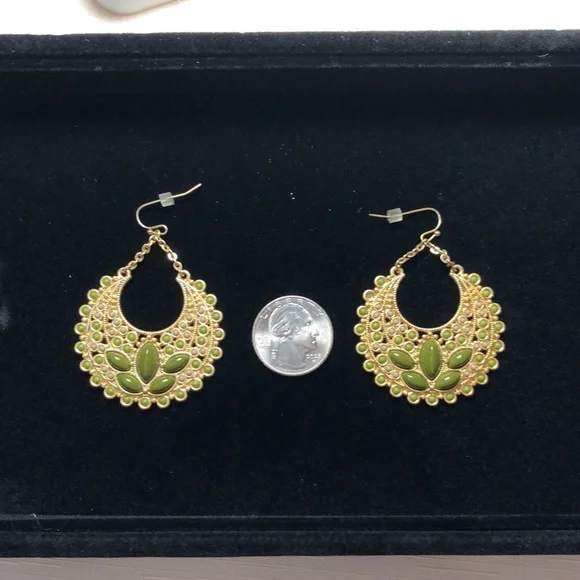 Lia Sophia Gold Earrings with Olive stones - Picture 5 of 5